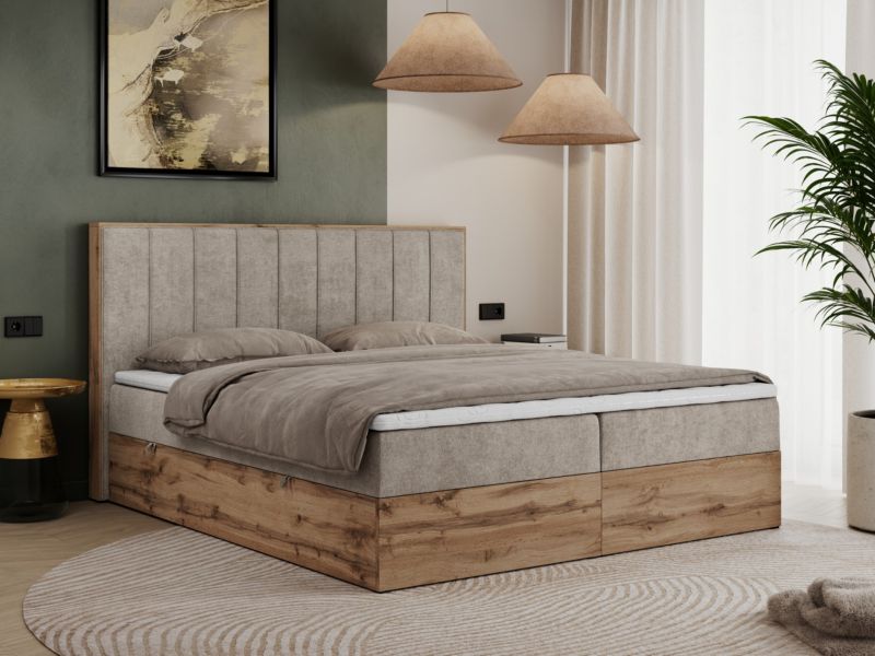 Łóżko kontynentalne MKS Meble BELLISSIMO 160x200 H3 beżowy struktura 1szt.
