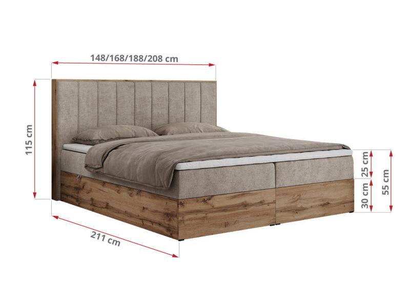 Łóżko kontynentalne MKS Meble BELLISSIMO 160x200 H3 beżowy struktura 1szt.