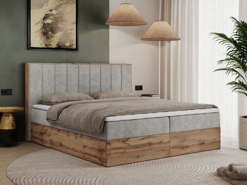 Łóżko kontynentalne MKS Meble BELLISSIMO 160x200 H4 jasnoszary struktura 1szt.