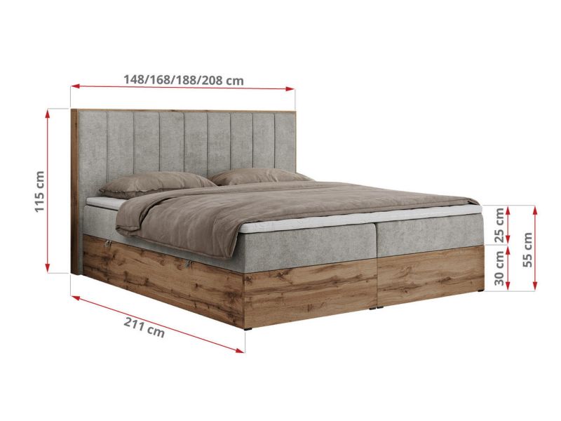 Łóżko kontynentalne MKS Meble BELLISSIMO 160x200 H4 jasnoszary struktura 1szt.