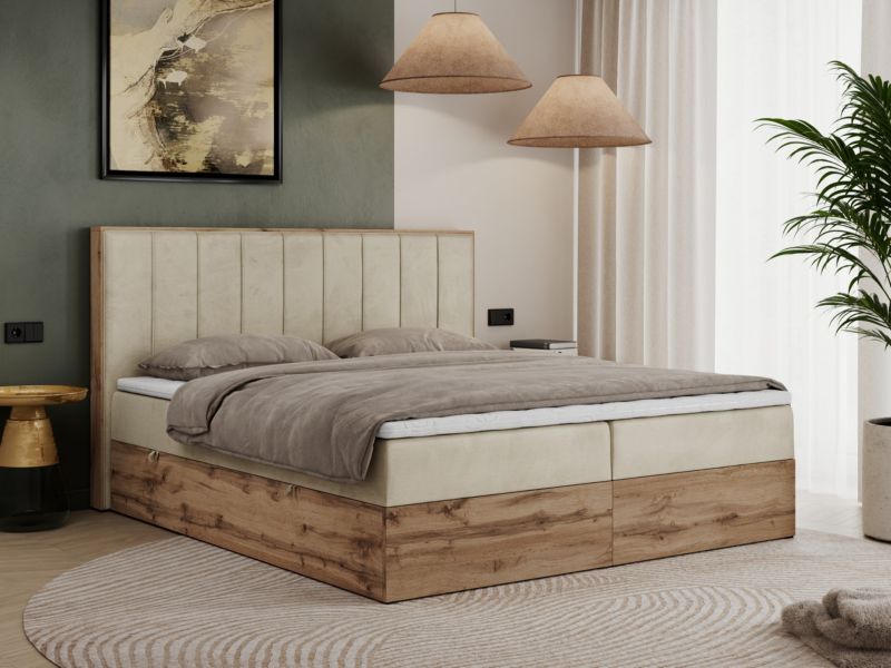 Łóżko kontynentalne MKS Meble BELLISSIMO 180x200 H3 beżowy welwet 1szt.