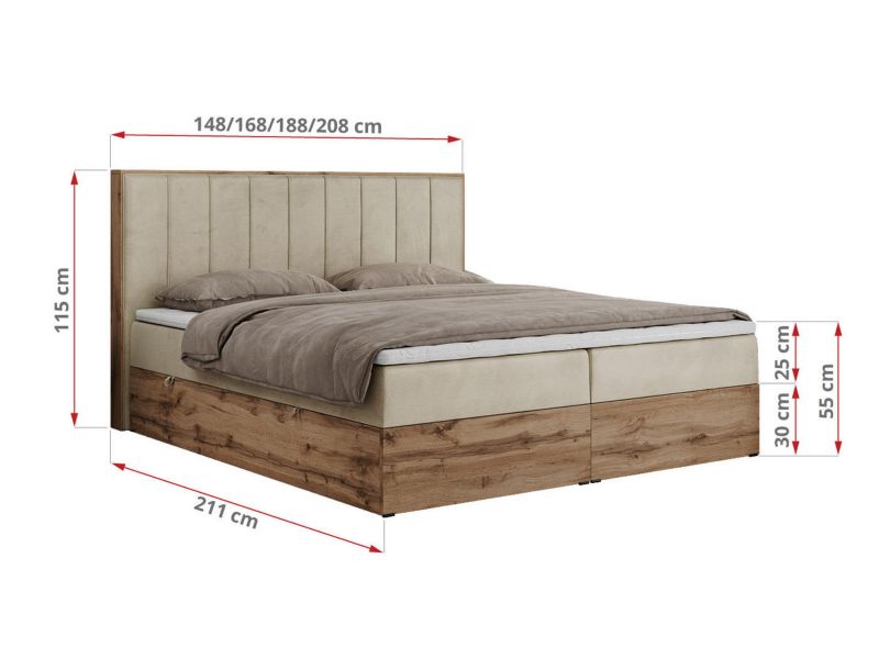 Łóżko kontynentalne MKS Meble BELLISSIMO 180x200 H3 beżowy welwet 1szt.