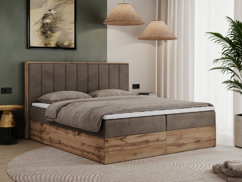 Łóżko kontynentalne MKS Meble BELLISSIMO 180x200 H4 brązowy welwet 1szt.