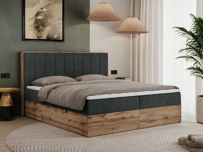 Łóżko kontynentalne MKS Meble BELLISSIMO 180x200 H4 ciemnoszary struktura 1szt.