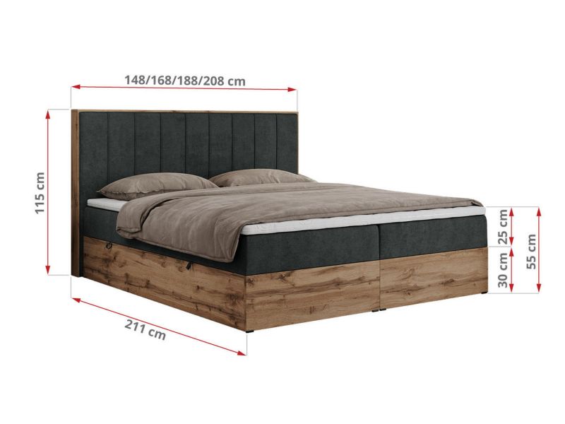 Łóżko kontynentalne MKS Meble BELLISSIMO 180x200 H4 ciemnoszary struktura 1szt.
