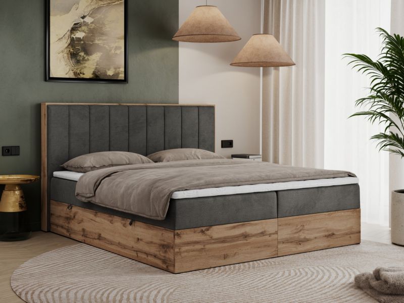 Łóżko kontynentalne MKS Meble BELLISSIMO 180x200 H4 ciemnoszary welwet 1szt.
