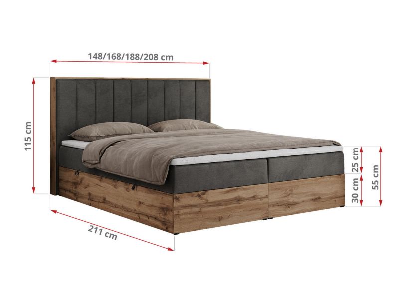 Łóżko kontynentalne MKS Meble BELLISSIMO 180x200 H4 ciemnoszary welwet 1szt.