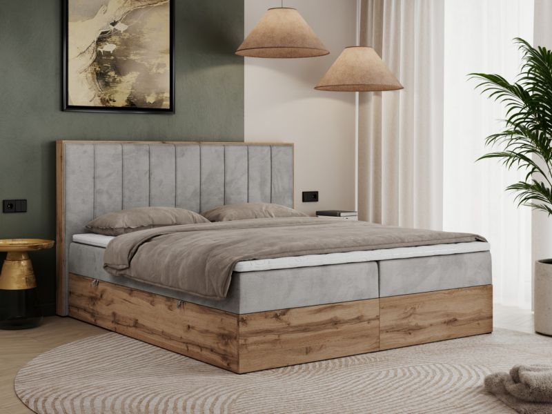Łóżko kontynentalne MKS Meble BELLISSIMO 180x200 H4 jasnoszary welwet 1szt.