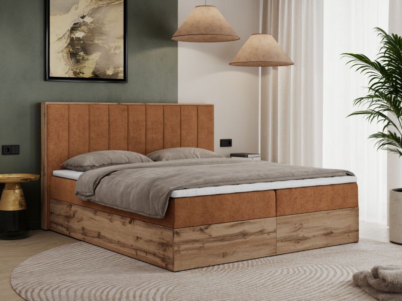 Łóżko kontynentalne MKS Meble BELLISSIMO 180x200 H4 pomarańczowy struktura 1szt.
