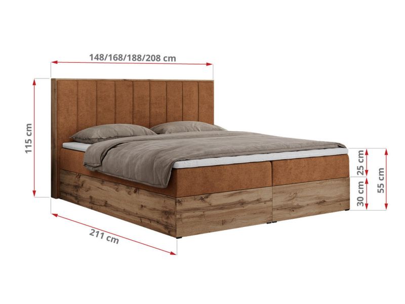 Łóżko kontynentalne MKS Meble BELLISSIMO 180x200 H4 pomarańczowy struktura 1szt.