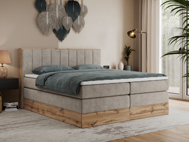 Łóżko kontynentalne MKS Meble BELLISSIMO KING 140x200 H3 beżowy struktura 1szt.