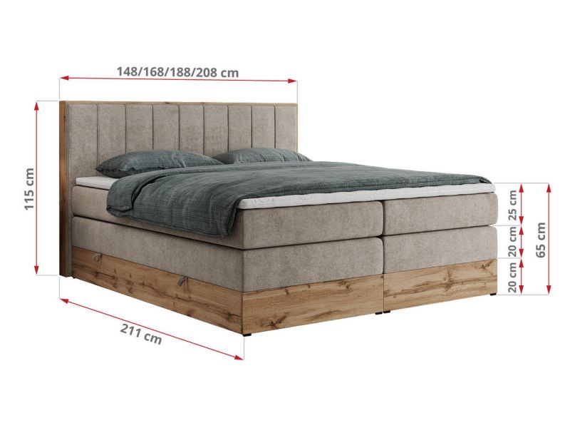 Łóżko kontynentalne MKS Meble BELLISSIMO KING 140x200 H3 beżowy struktura 1szt.