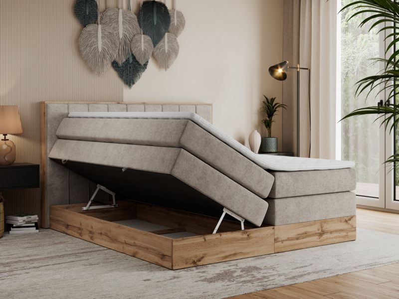 Łóżko kontynentalne MKS Meble BELLISSIMO KING 140x200 H3 beżowy struktura 1szt.