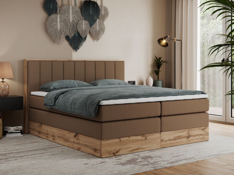 Łóżko kontynentalne MKS Meble BELLISSIMO KING 140x200 H3 brązowy ekoskóra 1szt.