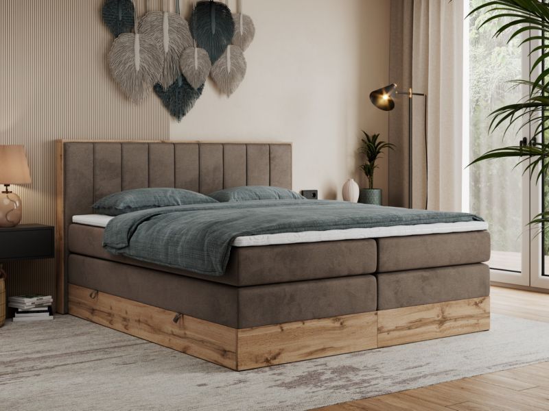 Łóżko kontynentalne MKS Meble BELLISSIMO KING 140x200 H3 brązowy welwet 1szt.