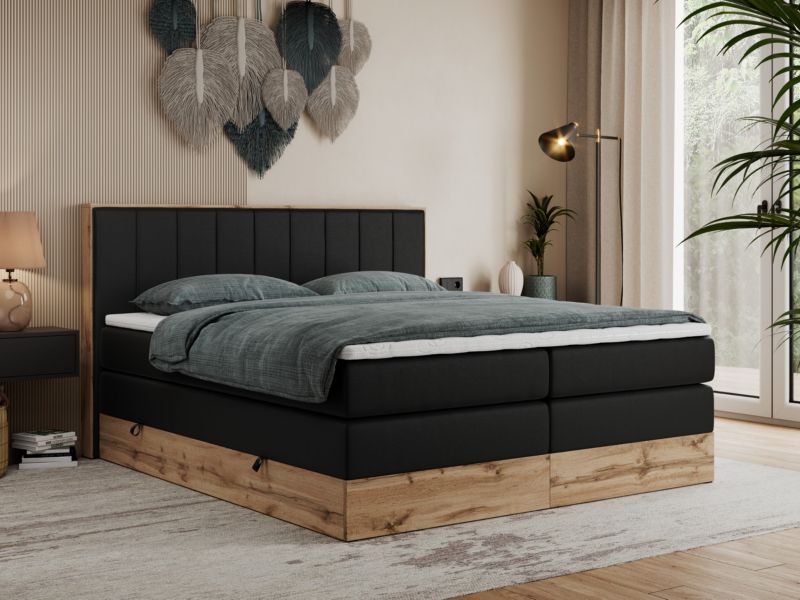 Łóżko kontynentalne MKS Meble BELLISSIMO KING 140x200 H3 czarny ekoskóra 1szt.