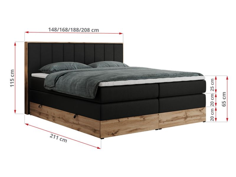 Łóżko kontynentalne MKS Meble BELLISSIMO KING 140x200 H3 czarny ekoskóra 1szt.