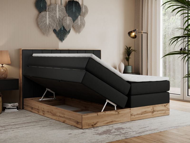 Łóżko kontynentalne MKS Meble BELLISSIMO KING 140x200 H3 czarny ekoskóra 1szt.