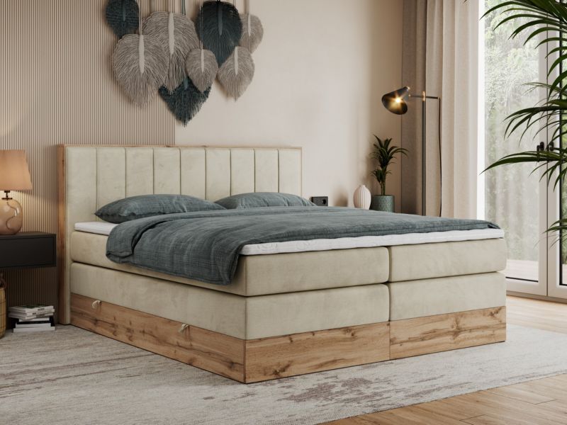 Łóżko kontynentalne MKS Meble BELLISSIMO KING 140x200 H4 beżowy welwet 1szt.