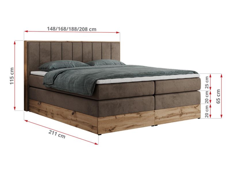 Łóżko kontynentalne MKS Meble BELLISSIMO KING 140x200 H4 brązowy welwet 1szt.