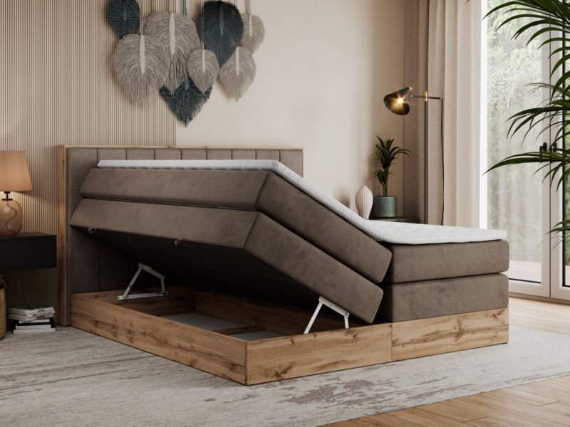 Łóżko kontynentalne MKS Meble BELLISSIMO KING 140x200 H4 brązowy welwet 1szt.