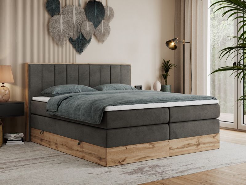 Łóżko kontynentalne MKS Meble BELLISSIMO KING 140x200 H4 ciemnoszary welwet 1szt.