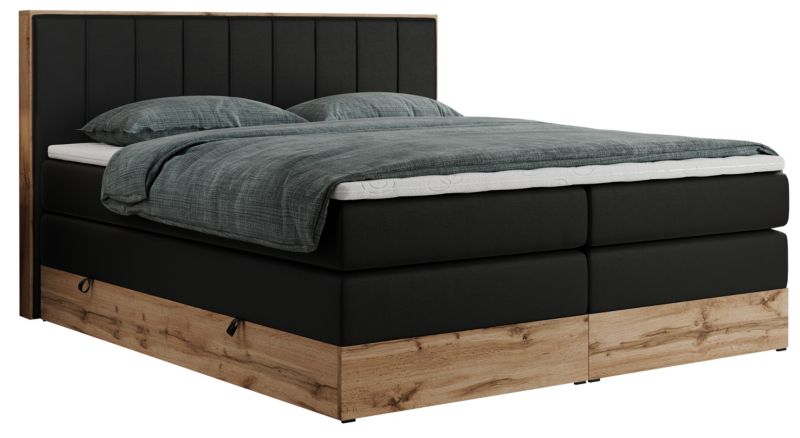 Łóżko kontynentalne MKS Meble BELLISSIMO KING 140x200 H4 czarny ekoskóra 1szt.