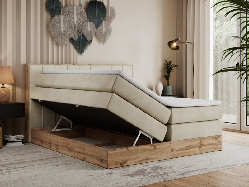 Łóżko kontynentalne MKS Meble BELLISSIMO KING 160x200 H4 beżowy welwet 1szt.