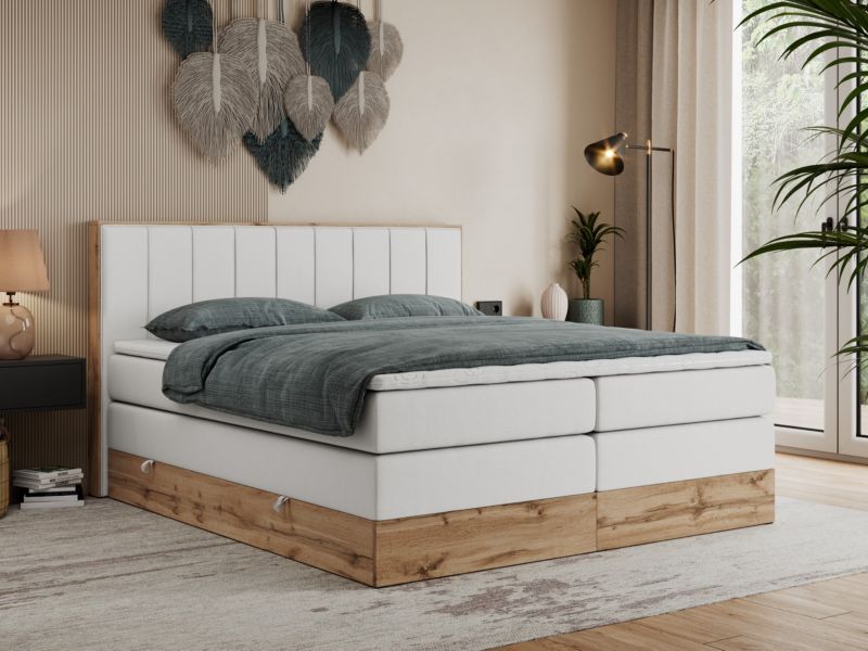 Łóżko kontynentalne MKS Meble BELLISSIMO KING 160x200 H4 biały ekoskóra 1szt.