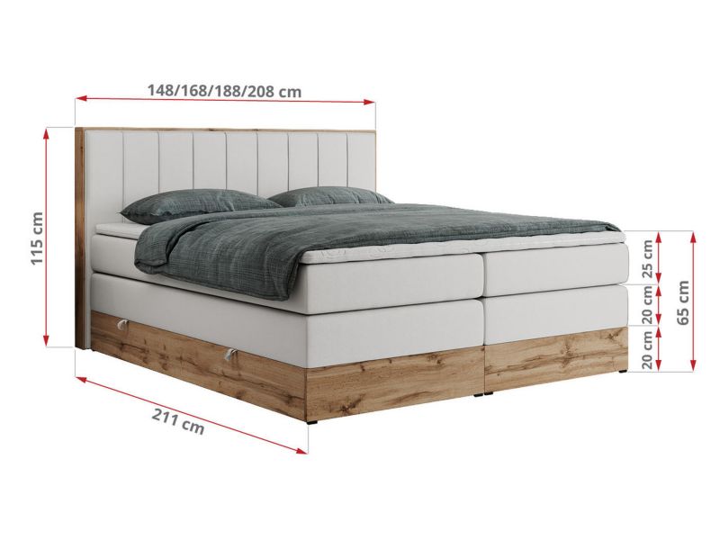 Łóżko kontynentalne MKS Meble BELLISSIMO KING 160x200 H4 biały ekoskóra 1szt.