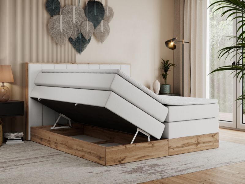 Łóżko kontynentalne MKS Meble BELLISSIMO KING 160x200 H4 biały ekoskóra 1szt.