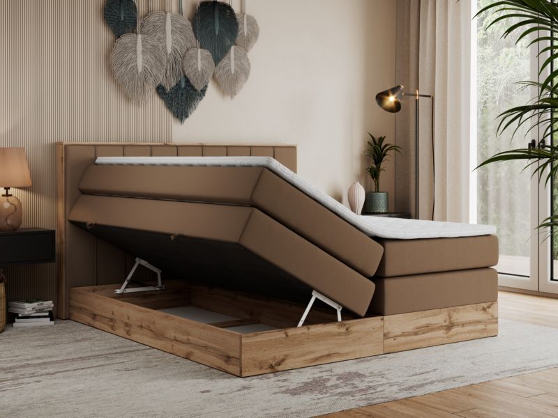 Łóżko kontynentalne MKS Meble BELLISSIMO KING 160x200 H4 brązowy ekoskóra 1szt.