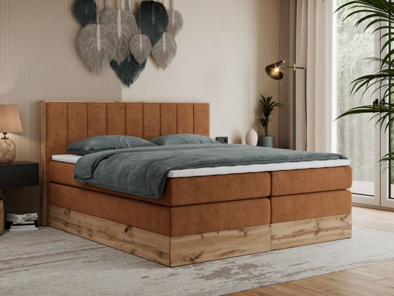 Łóżko kontynentalne MKS Meble BELLISSIMO KING 160x200 H4 pomarańczowy struktura 1szt.