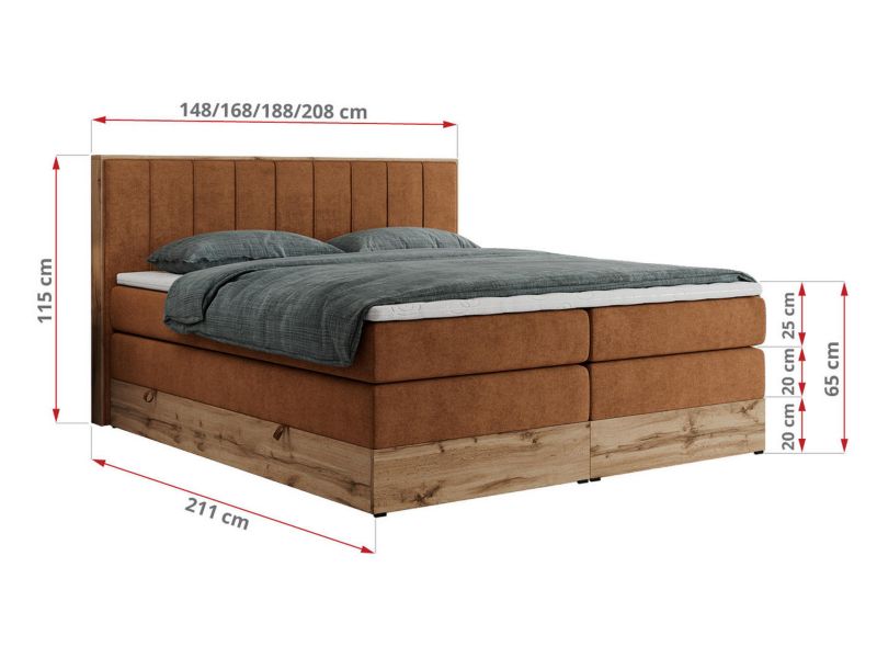 Łóżko kontynentalne MKS Meble BELLISSIMO KING 160x200 H4 pomarańczowy struktura 1szt.