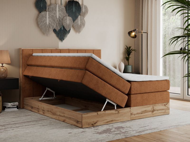 Łóżko kontynentalne MKS Meble BELLISSIMO KING 160x200 H4 pomarańczowy struktura 1szt.