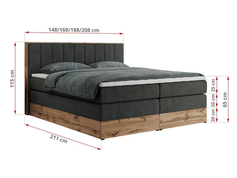 Łóżko kontynentalne MKS Meble BELLISSIMO KING 180x200 H3 ciemnoszary struktura 1szt.