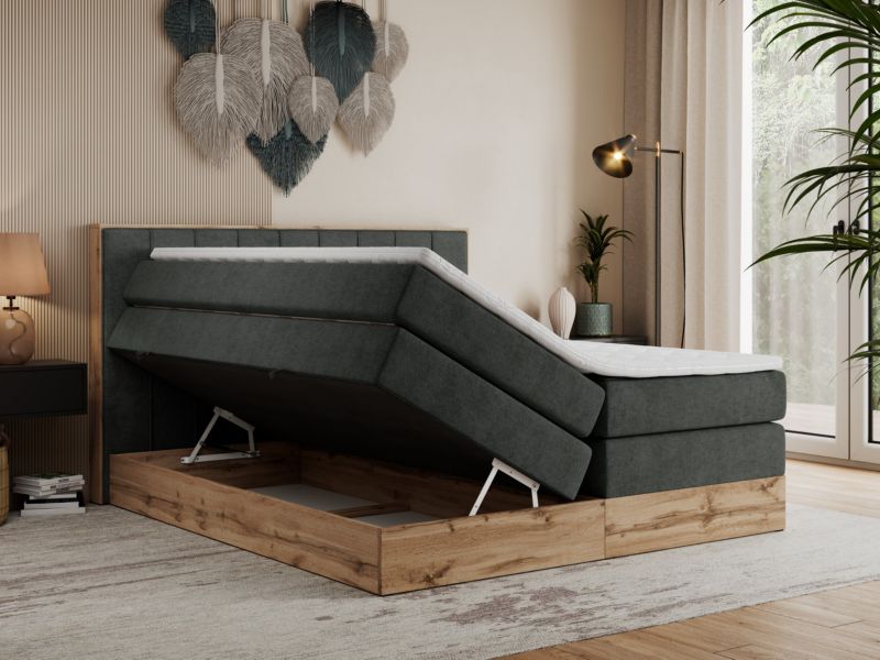 Łóżko kontynentalne MKS Meble BELLISSIMO KING 180x200 H3 ciemnoszary struktura 1szt.