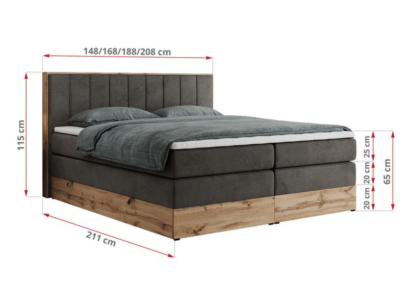 Łóżko kontynentalne MKS Meble BELLISSIMO KING 200x200 H3 ciemnoszary welwet 1szt.
