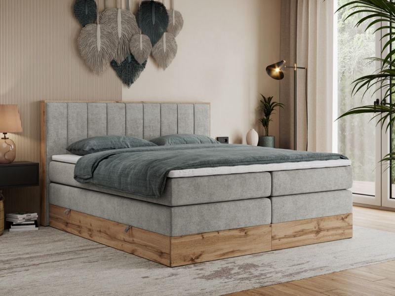 Łóżko kontynentalne MKS Meble BELLISSIMO KING 200x200 H3 jasnoszary struktura 1szt.