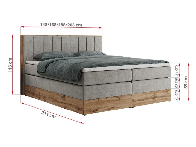 Łóżko kontynentalne MKS Meble BELLISSIMO KING 200x200 H3 jasnoszary struktura 1szt.