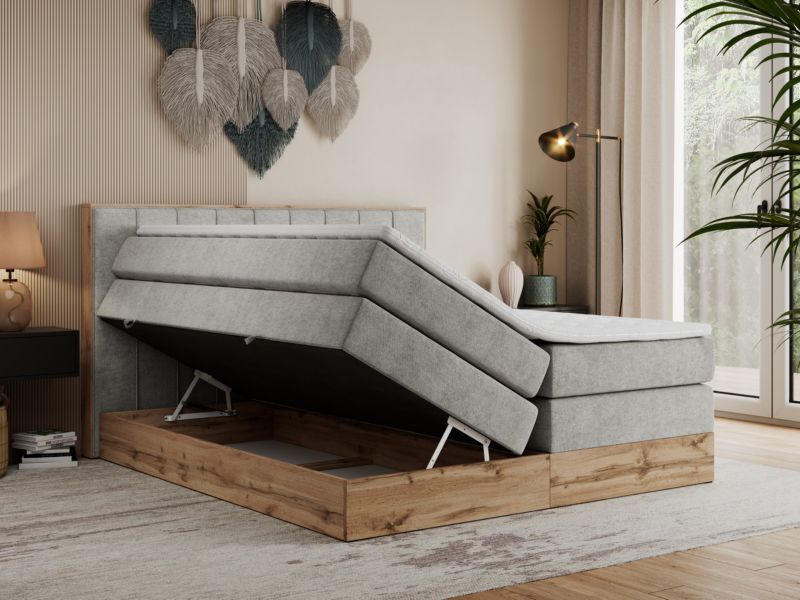 Łóżko kontynentalne MKS Meble BELLISSIMO KING 200x200 H3 jasnoszary struktura 1szt.