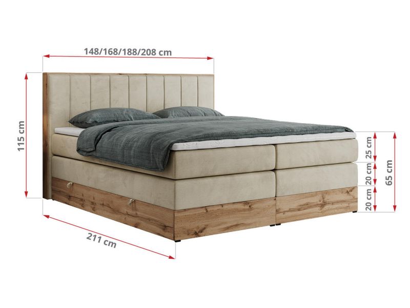 Łóżko kontynentalne MKS Meble BELLISSIMO KING 200x200 H4 beżowy welwet 1szt.