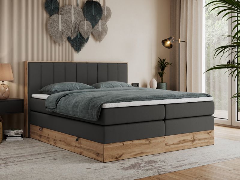 Łóżko kontynentalne MKS Meble BELLISSIMO KING 200x200 H4 ciemnoszary ekoskóra 1szt.