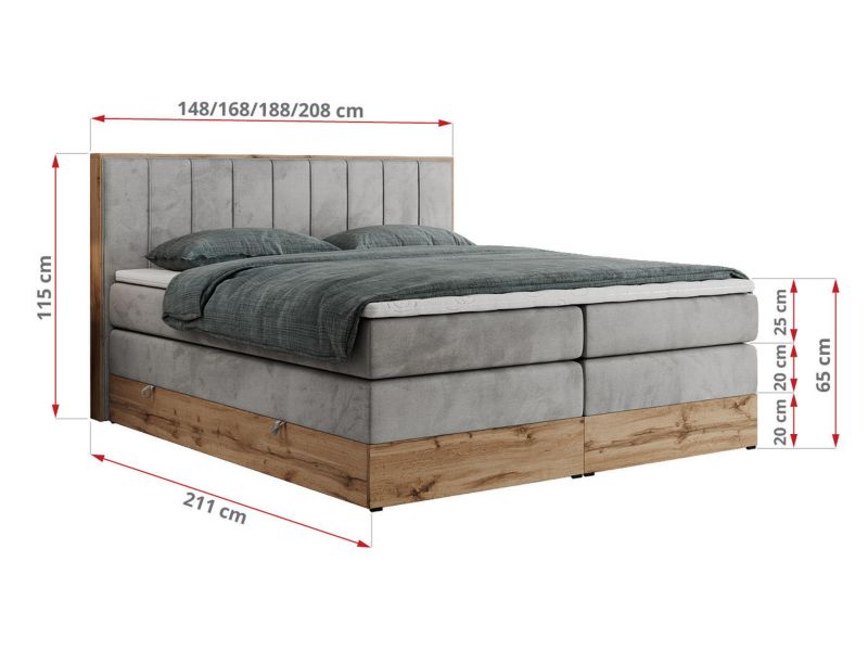 Łóżko kontynentalne MKS Meble BELLISSIMO KING 200x200 H4 jasnoszary welwet 1szt.