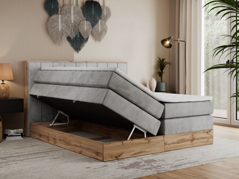 Łóżko kontynentalne MKS Meble BELLISSIMO KING 200x200 H4 jasnoszary welwet 1szt.