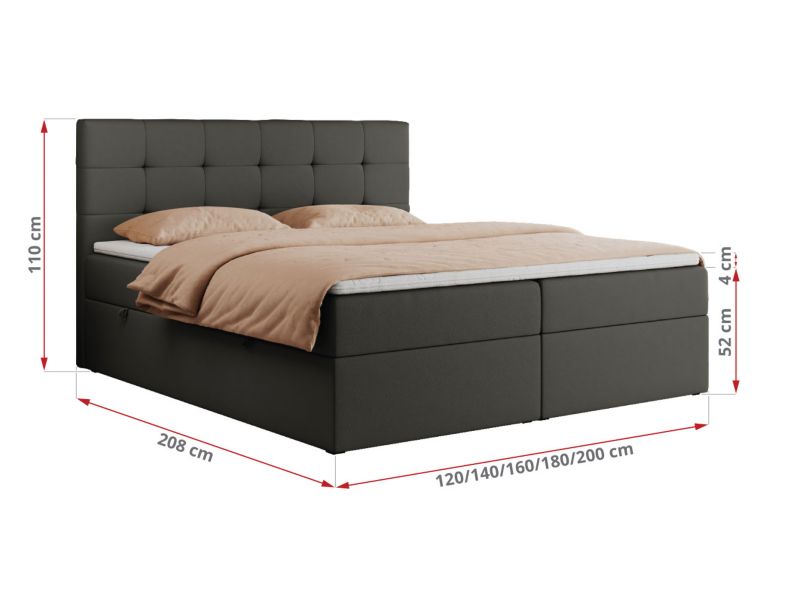 Łóżko kontynentalne MKS Meble CENTOS 180x200 H3 Ciemnoszary ecoskóra 1szt.