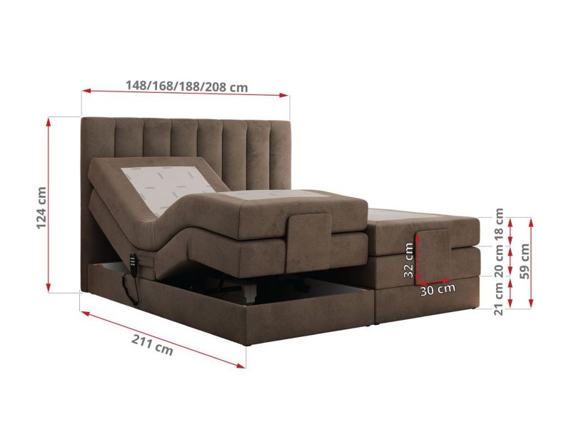 Łóżko kontynentalne MKS Meble COMFORTO 140x200 H3 Brązowy welvet 1szt