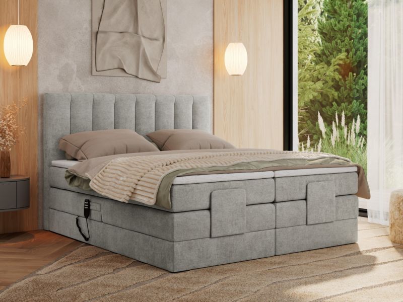 Łóżko kontynentalne MKS Meble COMFORTO 140x200 H4 Jasnoszary struktura 1szt