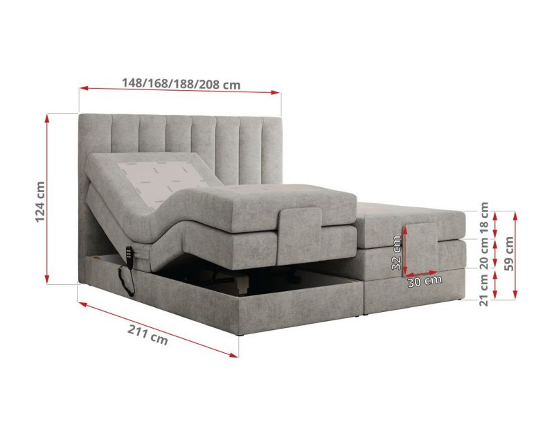 Łóżko kontynentalne MKS Meble COMFORTO 140x200 H4 Jasnoszary struktura 1szt