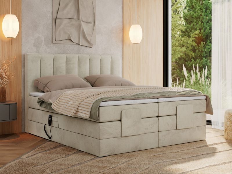 Łóżko kontynentalne MKS Meble COMFORTO 160x200 H3 Beżowy welvet 1szt